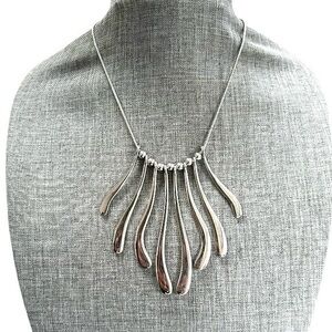 Haute Couture Silver Plated Fringe Statement Necklace 20”